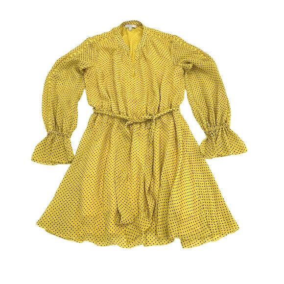 Joie Dresses & Skirts - Joie Polka Dots Silk Dress Size S Sulphur Yellow Lined Daevon Over The Knee